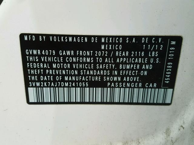 3VW2K7AJ7DM241055 - 2013 VOLKSWAGEN JETTA BASE 白色 照片 10