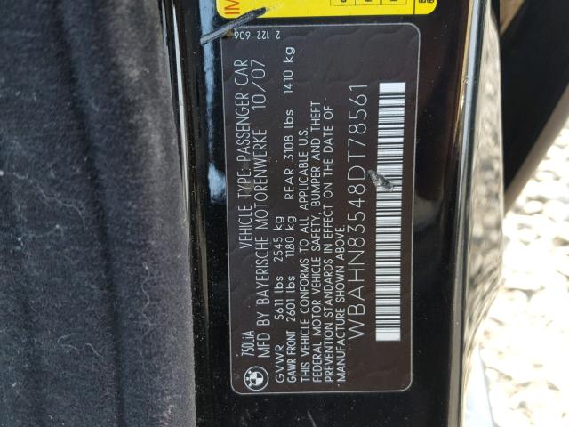 WBAHN83548DT78561 - 2008 BMW 750 LI BLACK photo 10