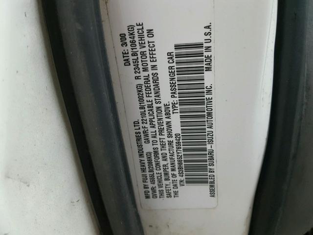 4S3BH6652Y7659420 - 2000 SUBARU LEGACY OUT WHITE photo 10