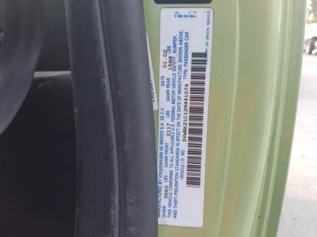 3VWBK21C12M441074 - 2002 VOLKSWAGEN NEW BEETLE GREEN photo 10