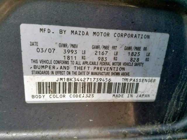 JM1BK344271739456 - 2007 MAZDA 3 HATCHBAC GRAY photo 10