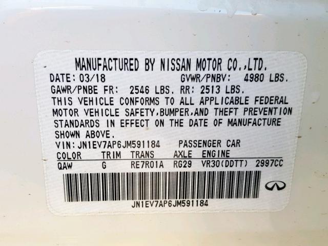 JN1EV7AP6JM591184 - 2018 INFINITI Q50 LUXE WHITE photo 10