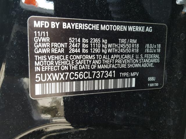 5UXWX7C56CL737341 - 2012 BMW X3 XDRIVE3 BLACK photo 10