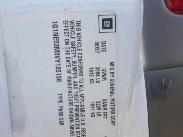 1G1NE52M3VY135138 - 1997 CHEVROLET MALIBU LS 白色 照片 10