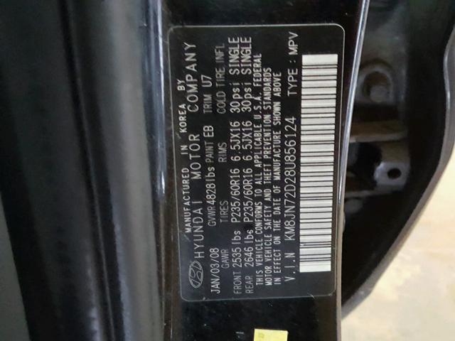 KM8JN72D28U856124 - 2008 HYUNDAI TUCSON SE BLACK photo 10