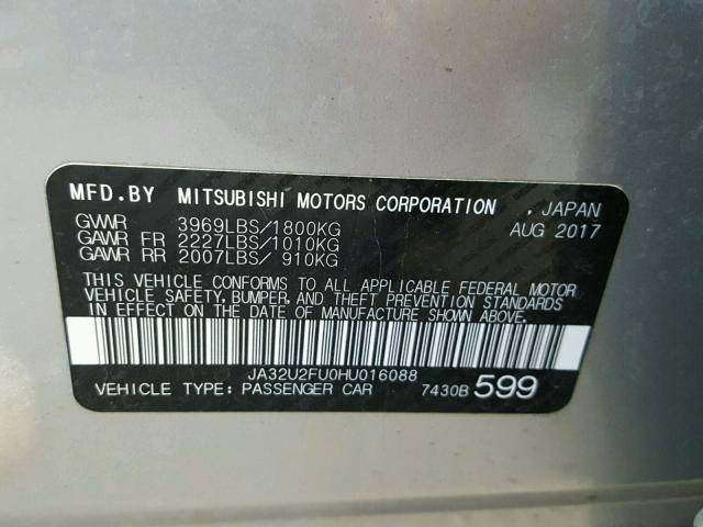 JA32U2FU0HU016088 - 2017 MITSUBISHI LANCER ES GRAY photo 10