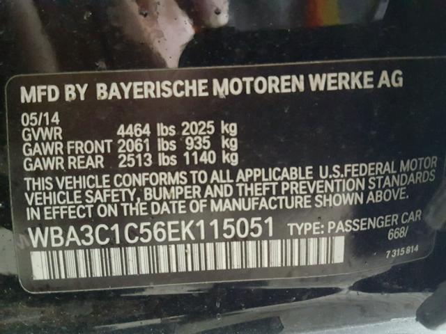 WBA3C1C56EK115051 - 2014 BMW 328 I SULE BLACK photo 10