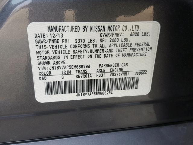 JN1BV7AP5EM686294 - 2014 INFINITI Q50 BASE SILVER photo 10