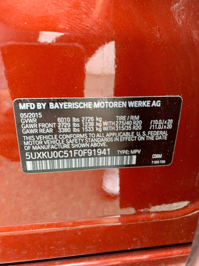 5UXKU0C51F0F91941 - 2015 BMW X6 SDRIVE3 RED photo 10