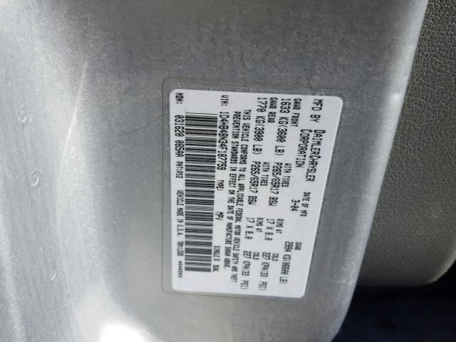 1D4HB48N34F187759 - 2004 DODGE DURANGO SL SILVER photo 10