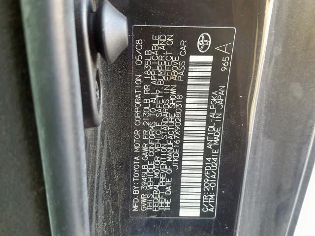 JTKDE167X90280318 - 2009 TOYOTA SCION TC გრაფიტი ფოტო 10