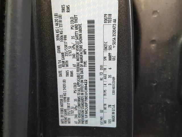 1FMCU0F78EUC89422 - 2014 FORD ESCAPE S GRAY photo 10