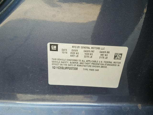 1G11C5SL9FF207338 - 2015 CHEVROLET MALIBU 1LT 石墨色 照片 10