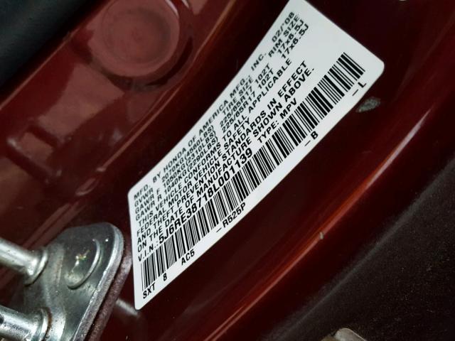 5J6RE38718L001139 - 2008 HONDA CR-V EXL RED photo 10