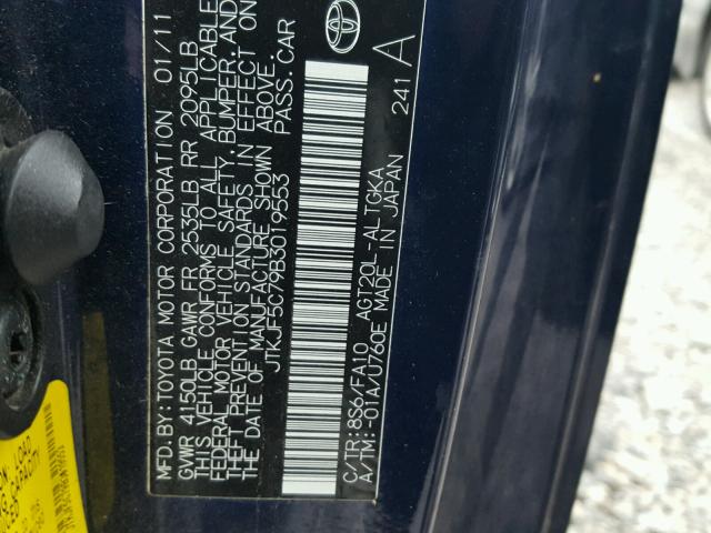 JTKJF5C79B3019553 - 2011 TOYOTA SCION TC 蓝色 照片 10