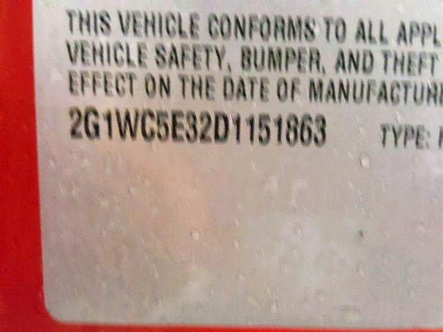 2G1WC5E32D1151863 - 2013 CHEVROLET IMPALA LTZ RED photo 10