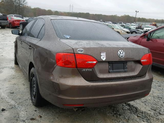 3VW2K7AJ5CM342917 - 2012 VOLKSWAGEN JETTA BASE BROWN photo 3