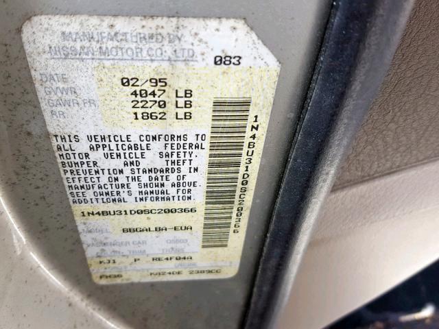 1N4BU31D0SC200366 - 1995 NISSAN ALTIMA XE GOLD photo 10