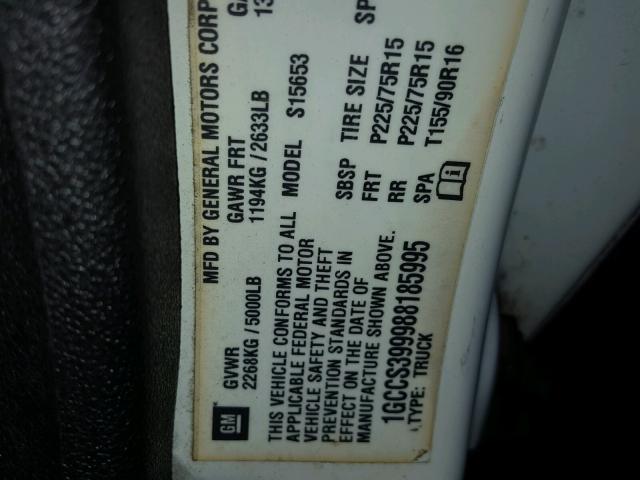 1GCCS399988185995 - 2008 CHEVROLET COLORADO L WHITE photo 10