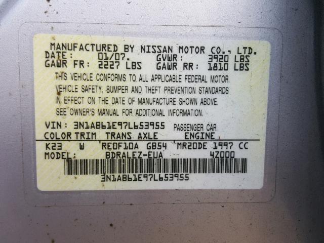 3N1AB61E97L653955 - 2007 NISSAN SENTRA 2.0 SILVER photo 10