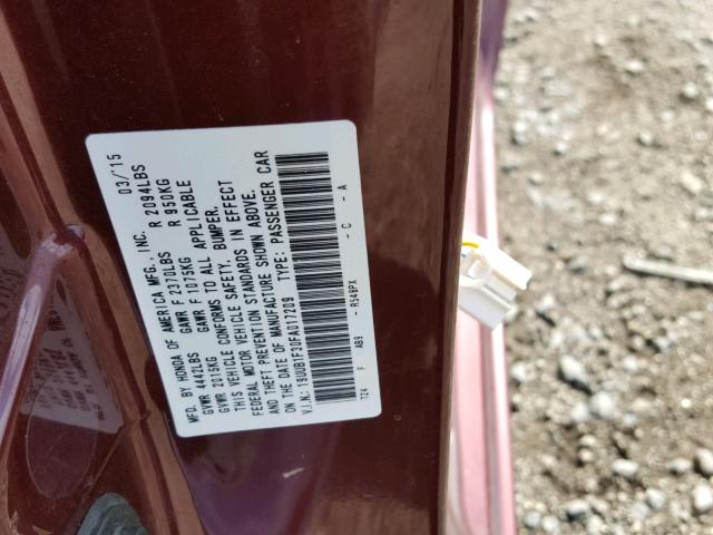 19UUB1F30FA017209 - 2015 ACURA TLX MAROON photo 10