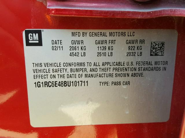 1G1RC6E48BU101711 - 2011 CHEVROLET VOLT RED photo 10