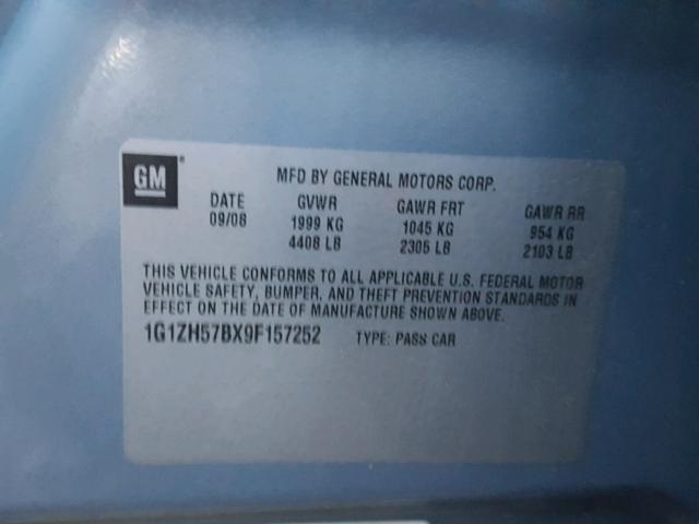 1G1ZH57BX9F157252 - 2009 CHEVROLET MALIBU 1LT GRAY photo 10