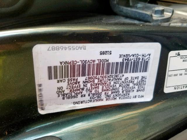 4T1BE32K93U750967 - 2003 TOYOTA CAMRY LE GREEN photo 10