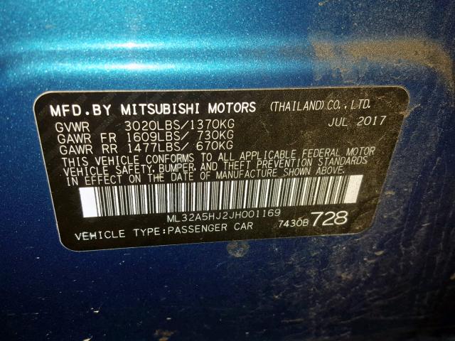 ML32A5HJ2JH001169 - 2018 MITSUBISHI MIRAGE GT BLUE photo 10