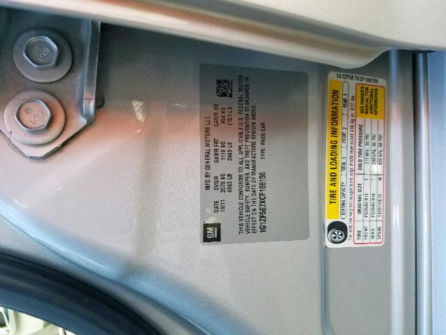 1G1ZF5E7XCF188156 - 2012 CHEVROLET MALIBU 3LT ვერცხლისფერი ფოტო 10