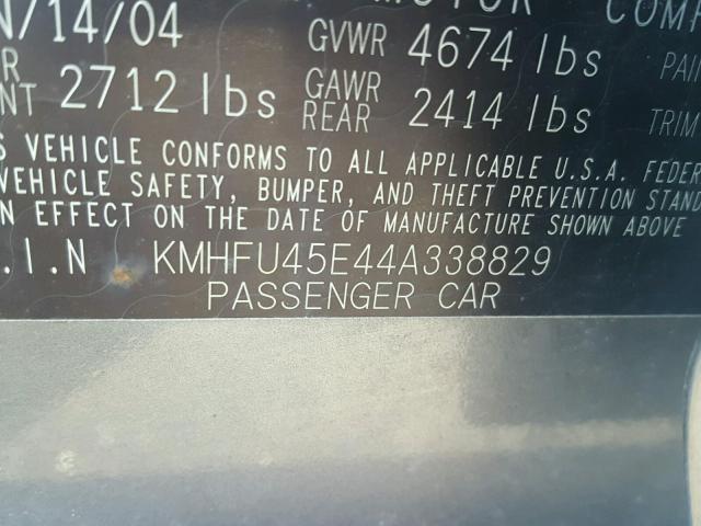 KMHFU45E44A338829 - 2004 HYUNDAI XG 350 GRAY photo 10