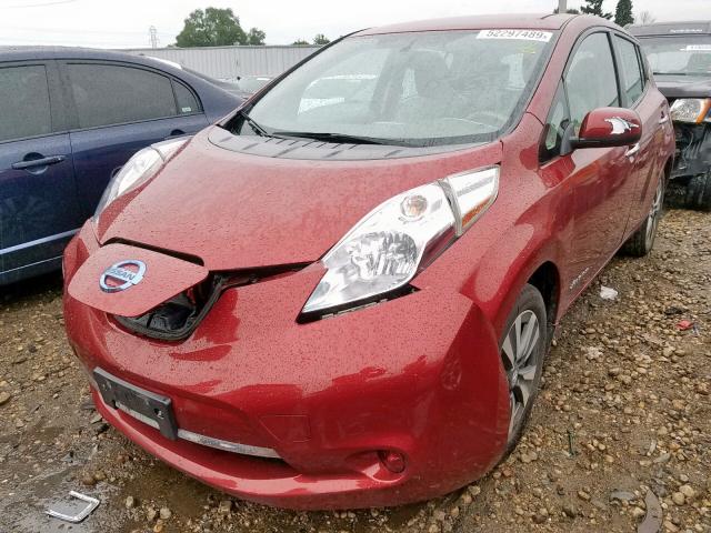 1N4AZ0CP9FC328274 - 2015 NISSAN LEAF S MAROON photo 2