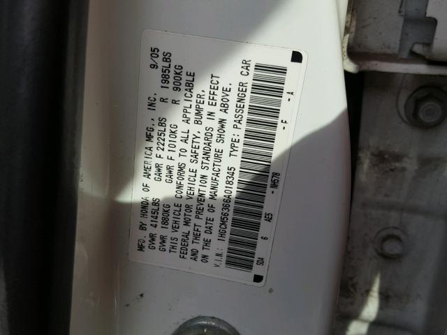 1HGCM56366A018345 - 2006 HONDA ACCORD SE WHITE photo 10