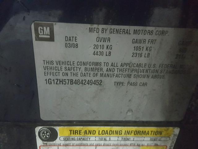 1G1ZH57B484249452 - 2008 CHEVROLET MALIBU 1LT 蓝色 照片 10