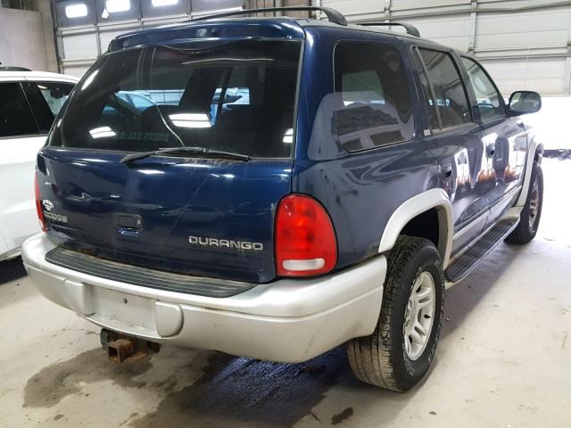 1B4HS58N52F143212 - 2002 DODGE DURANGO SL BLUE photo 4