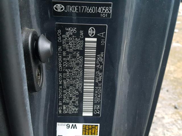 JTKDE177660140583 - 2006 TOYOTA SCION TC 灰色 照片 10