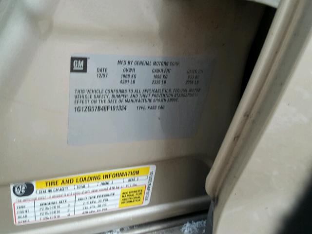 1G1ZG57B48F191334 - 2008 CHEVROLET MALIBU LS თაფლისფერი ფოტო 10