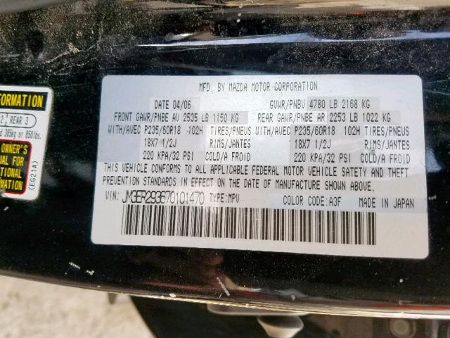 JM3ER293670101470 - 2007 MAZDA CX-7 BLACK photo 10