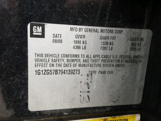 1G1ZG57B794139273 - 2009 CHEVROLET MALIBU LS 黑色 照片 10