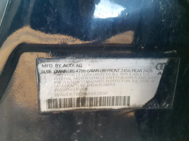 WAUDF78E05A552850 - 2005 AUDI A4 2.0T QU BLACK photo 10