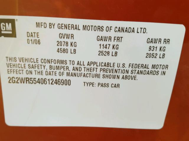2G2WR554061246900 - 2006 PONTIAC GRAND PRIX RED photo 10