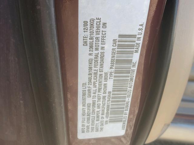 4S3BH806617643448 - 2001 SUBARU LEGACY OUT MAROON photo 10