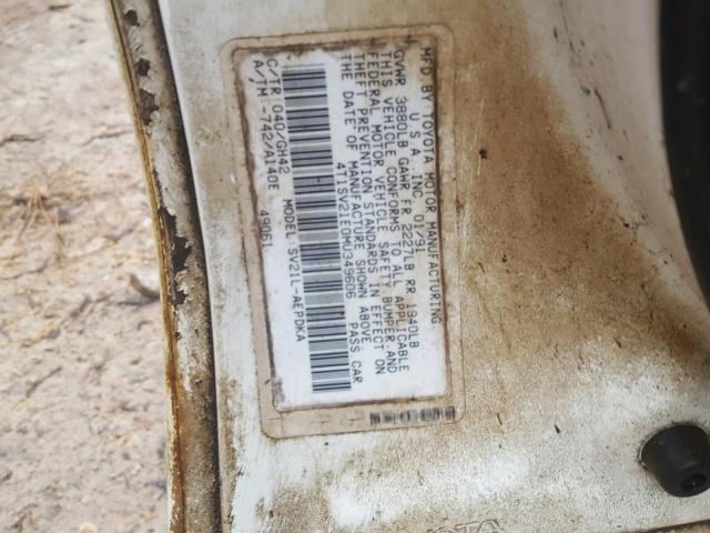 4T1SV21E0MU349606 - 1991 TOYOTA CAMRY DLX WHITE photo 10