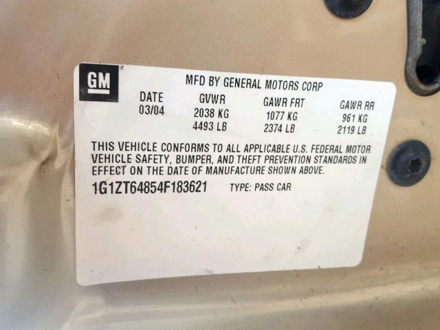 1G1ZT64854F183621 - 2004 CHEVROLET MALIBU MAX 金色 照片 10