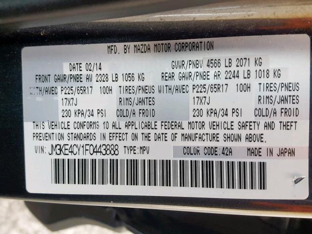 JM3KE4CY1F0443888 - 2015 MAZDA CX-5 TOURI GRAY photo 10