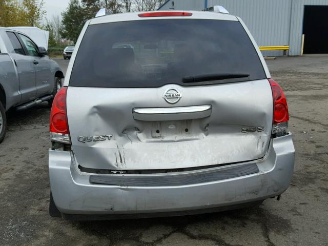 5N1BV28U88N120880 - 2008 NISSAN QUEST S SILVER photo 9