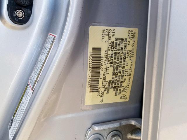 3N1CC11E69L479810 - 2009 NISSAN VERSA S SILVER photo 10