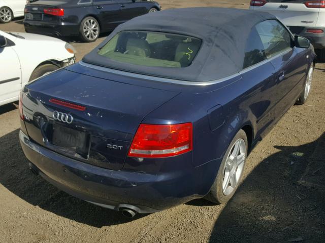 WAUAF48H07K032396 - 2007 AUDI A4 2.0T CA BLUE photo 4