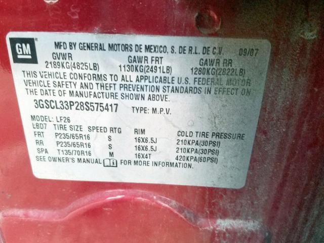 3GSCL33P28S575417 - 2008 SATURN VUE XE RED photo 10