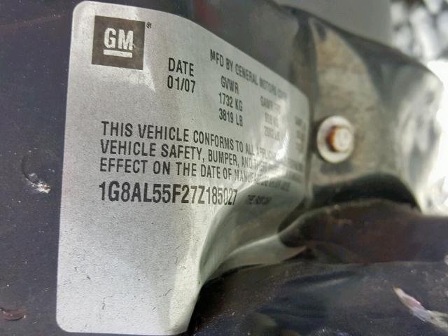 1G8AL55F27Z185027 - 2007 SATURN ION LEVEL GRAY photo 10